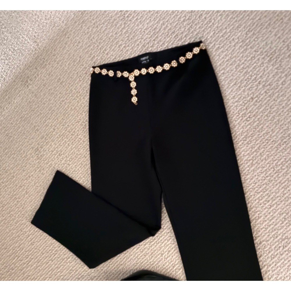 Jones New York Pull On Flat Front Black Pants with Self-Belt  M